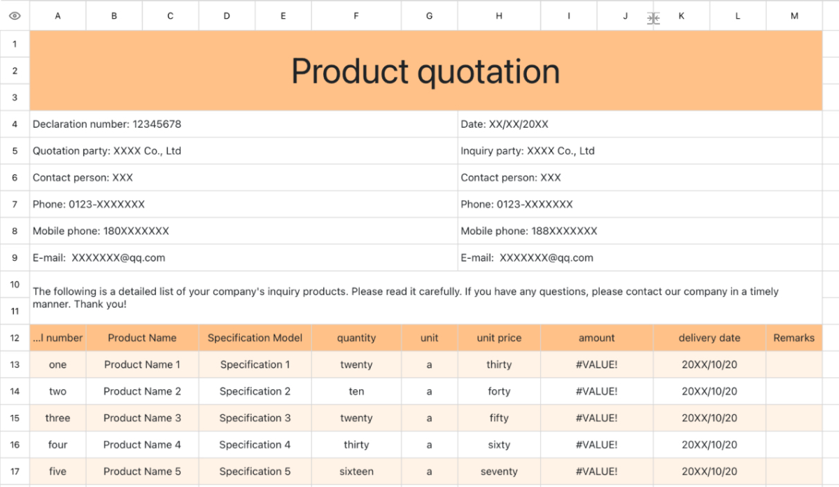 Product Quotation Sheet 13